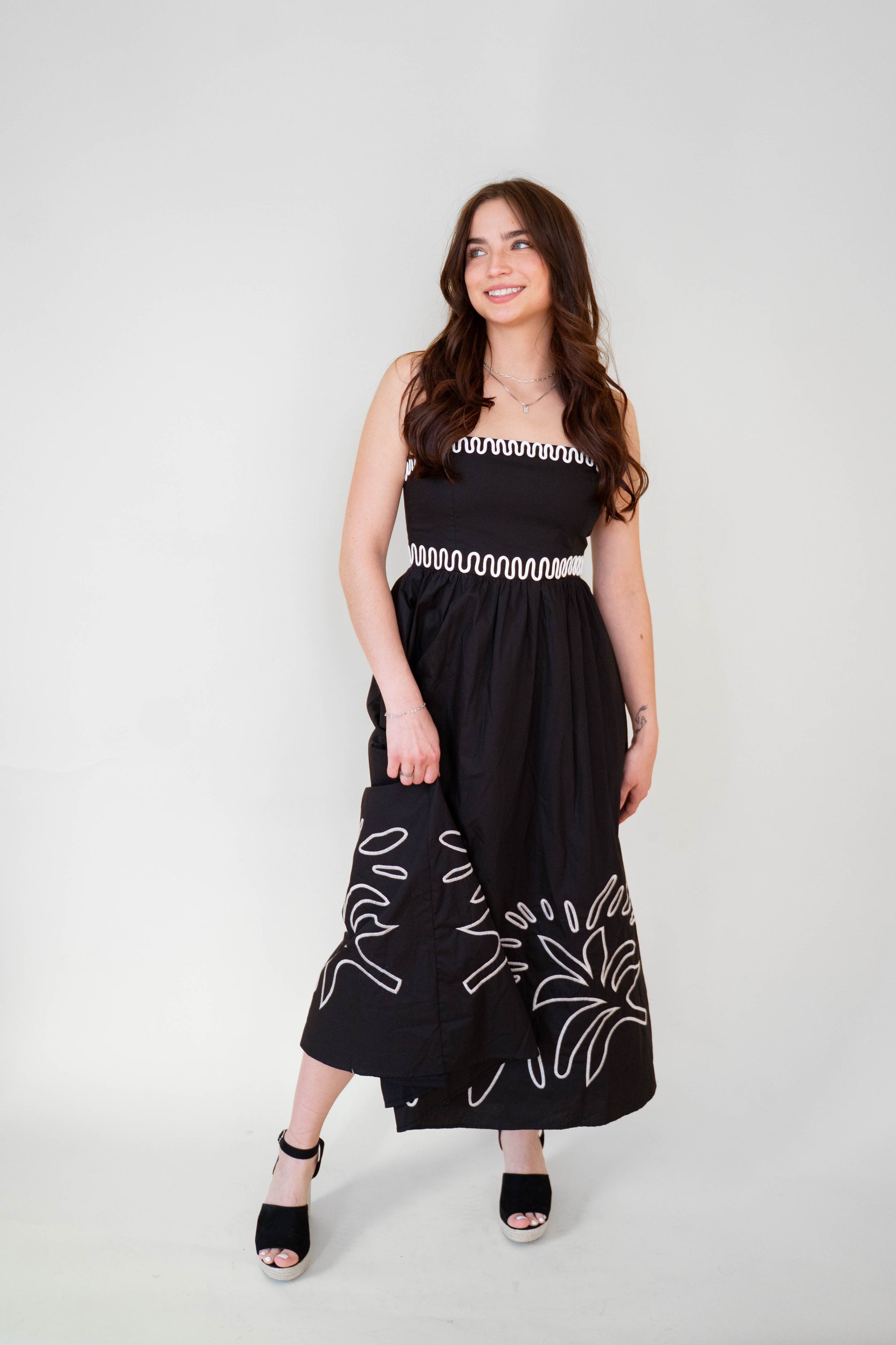 Noir 100% Cotton Embroidered Midi Dress
