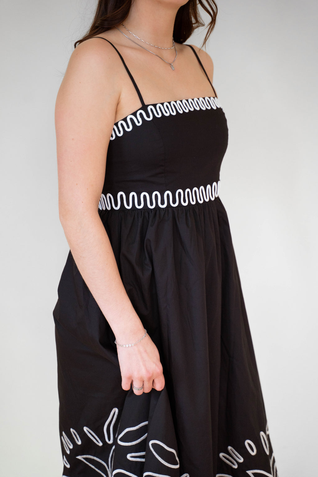 Noir 100% Cotton Embroidered Midi Dress