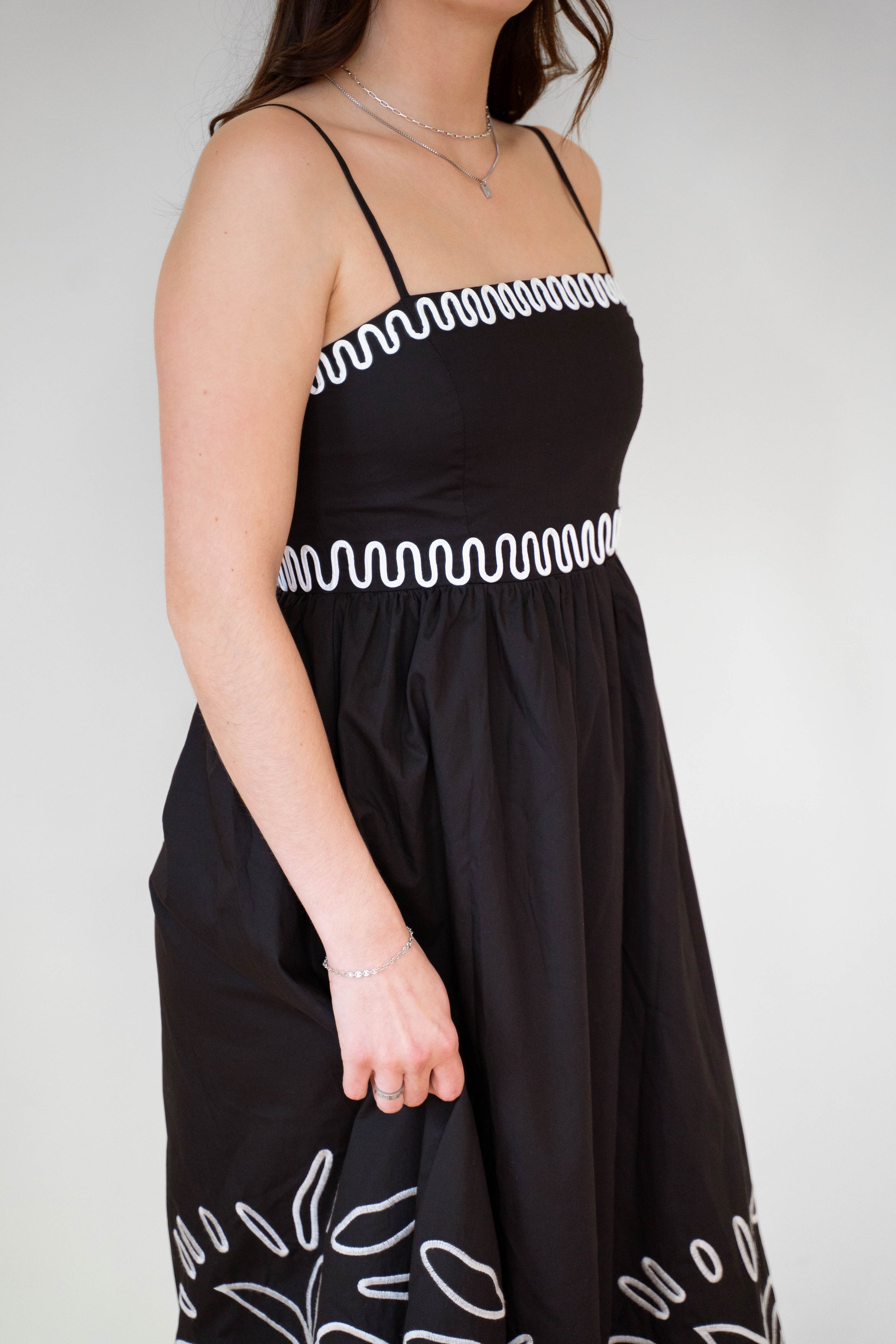Noir 100% Cotton Embroidered Midi Dress