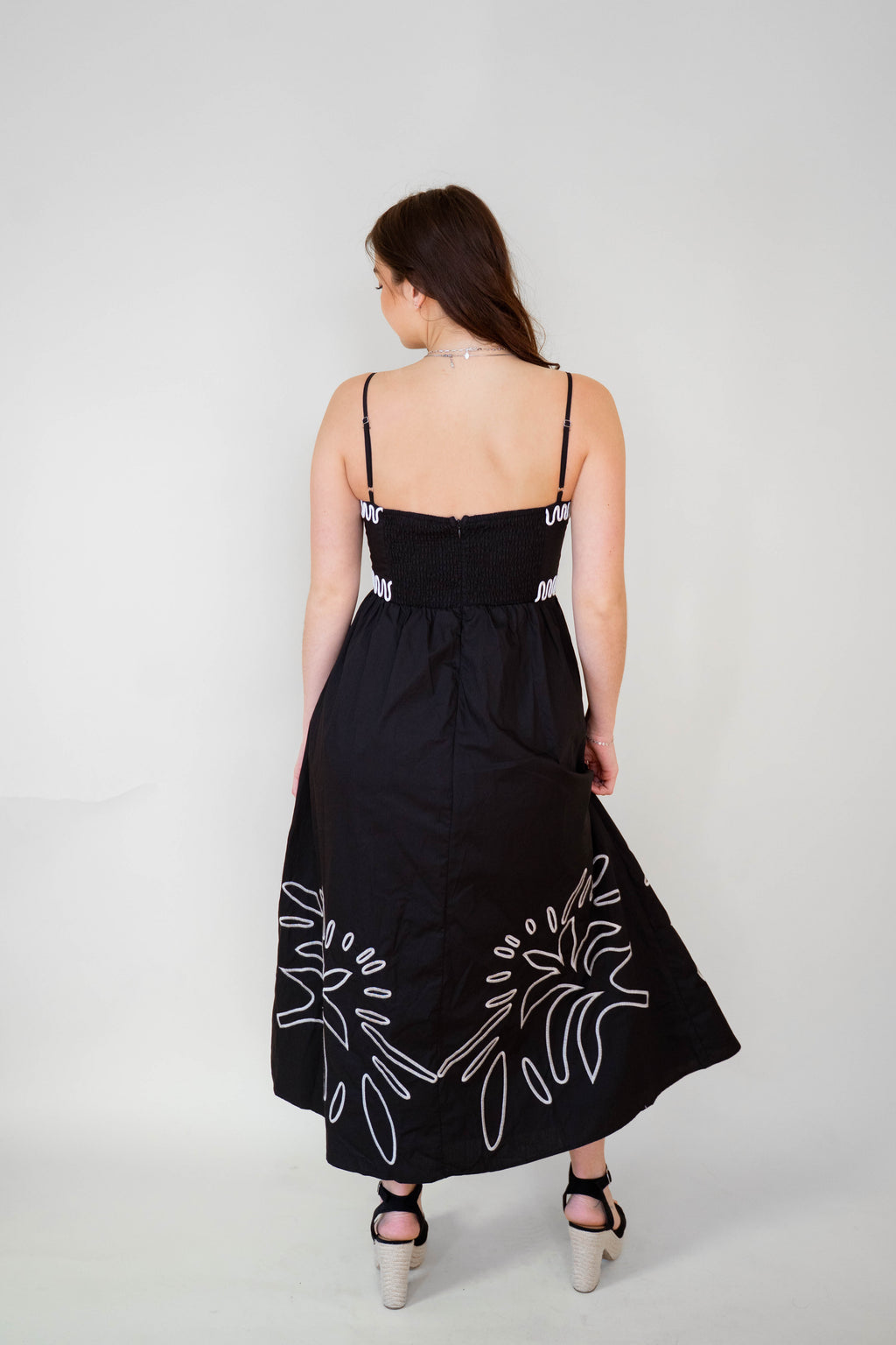 Noir 100% Cotton Embroidered Midi Dress