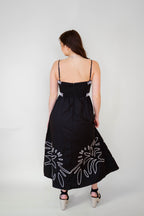 Noir 100% Cotton Embroidered Midi Dress