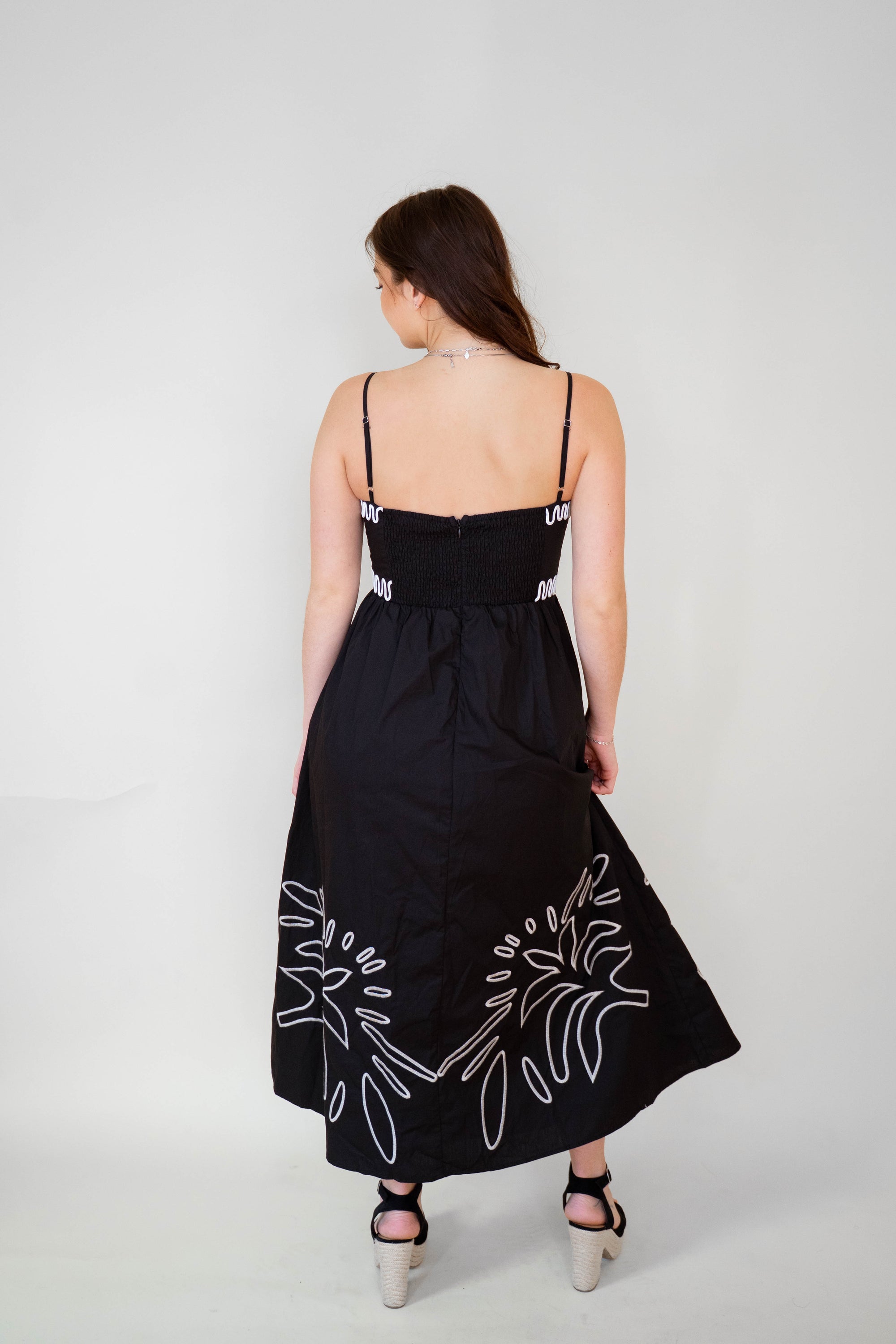 Noir 100% Cotton Embroidered Midi Dress