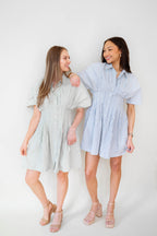 STRIPE BUTTON-DOWN MINI DRESS WITH FITTED WAIST