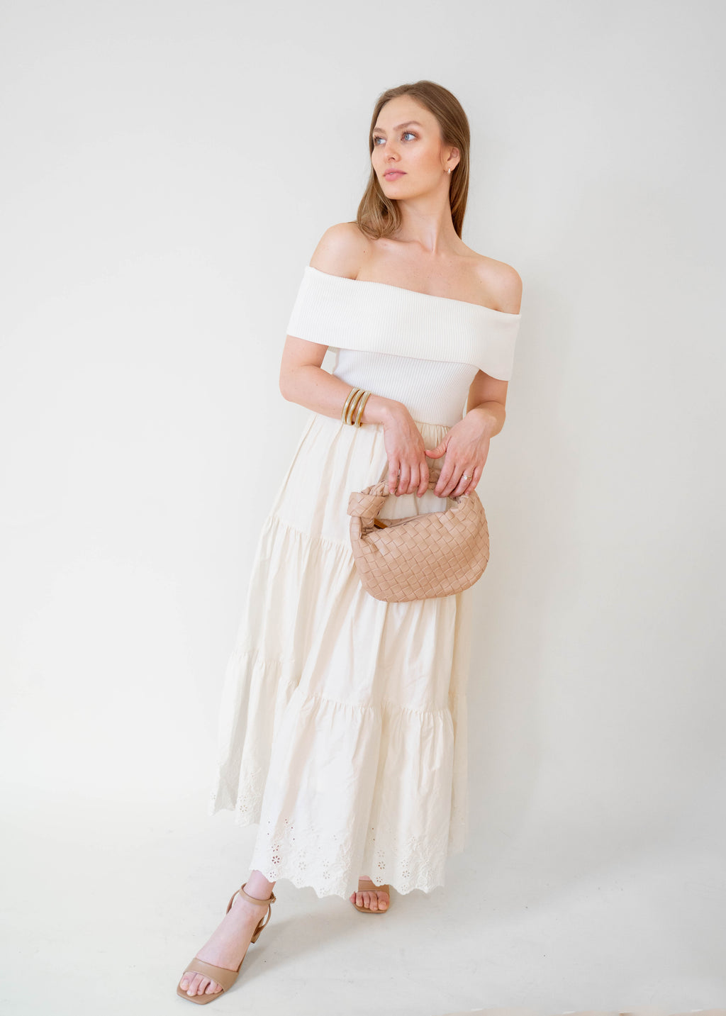 Cream Mix Media Cotton Dress