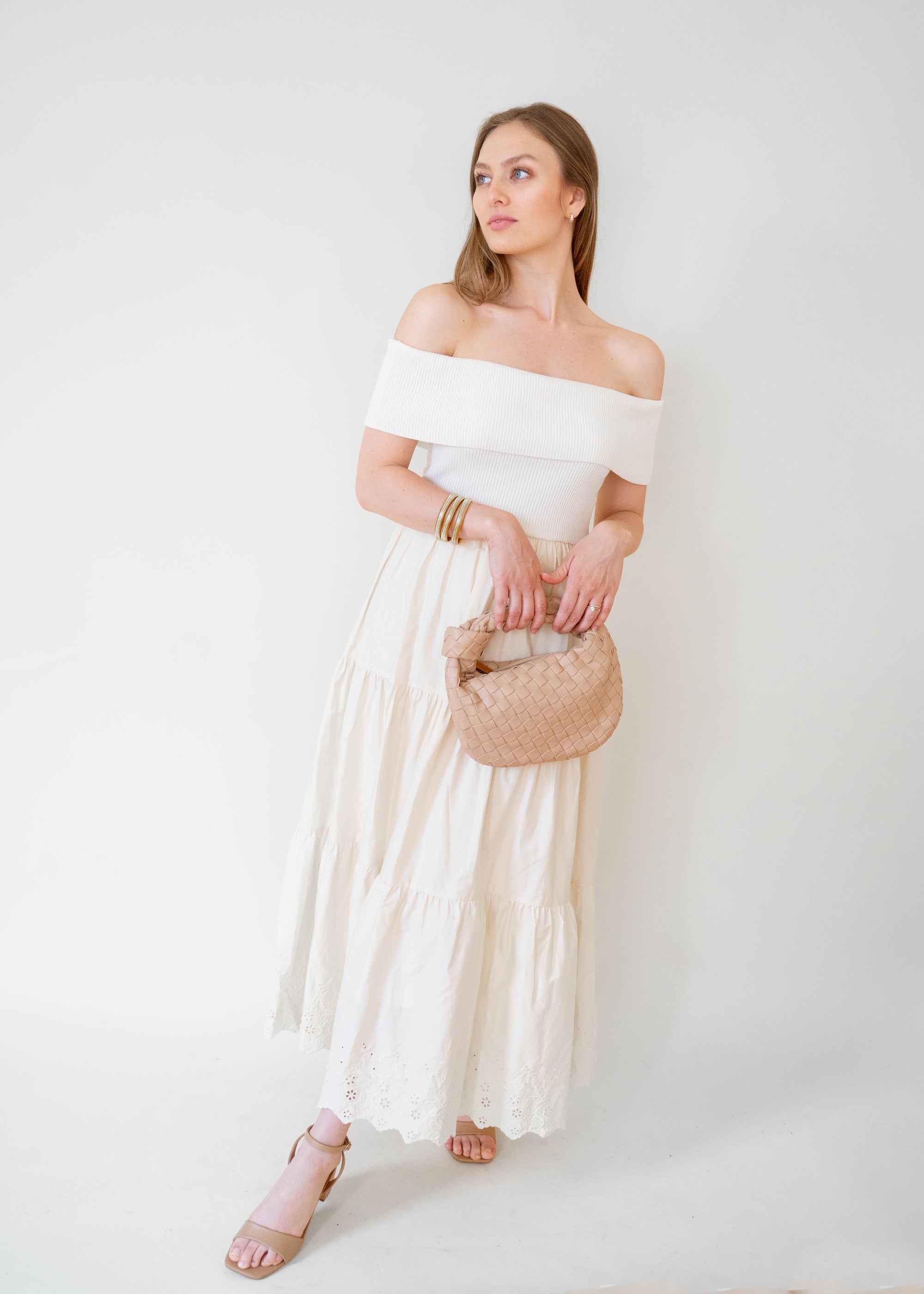 Cream Mix Media Cotton Dress