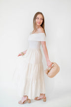 Cream Mix Media Cotton Dress
