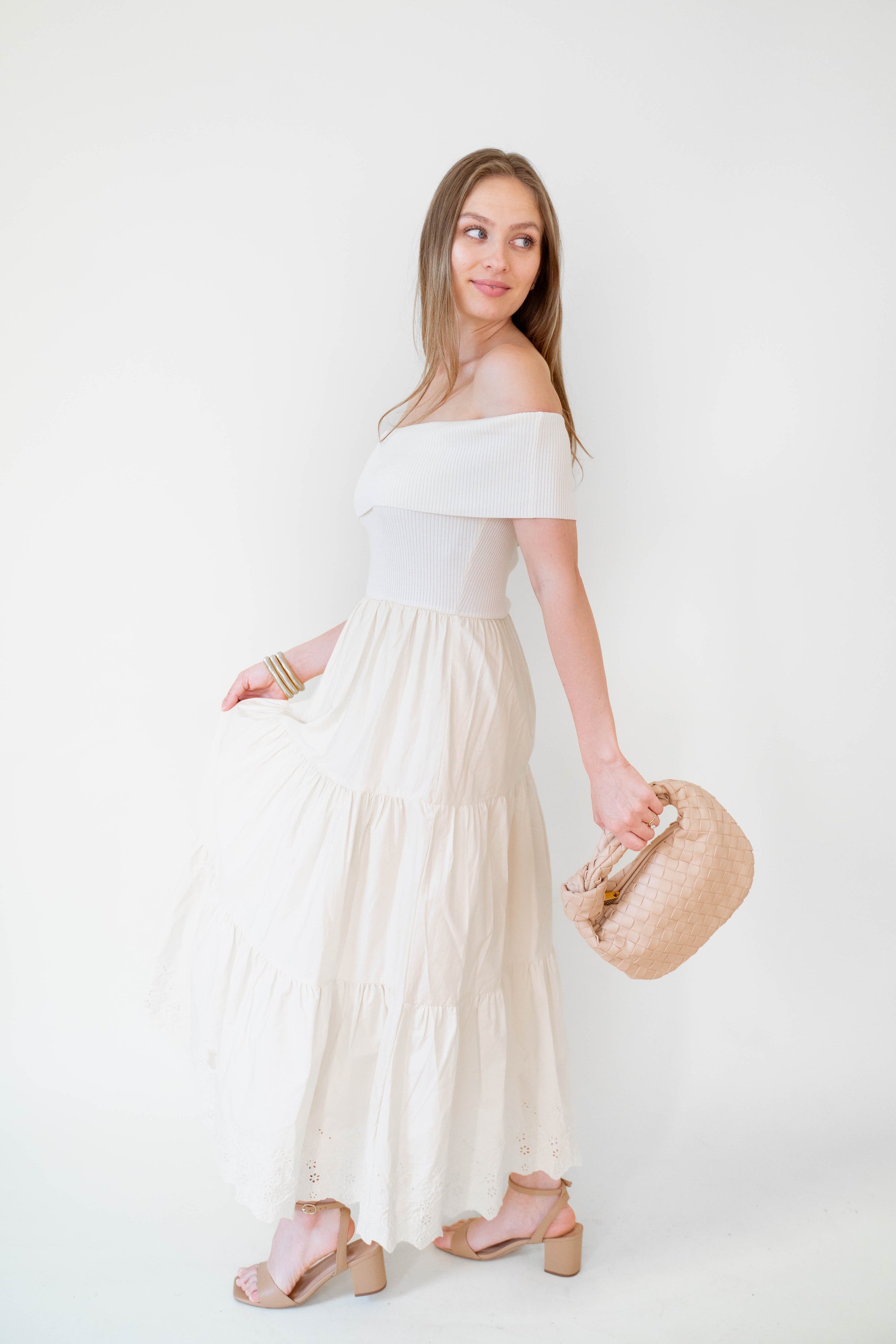 Cream Mix Media Cotton Dress