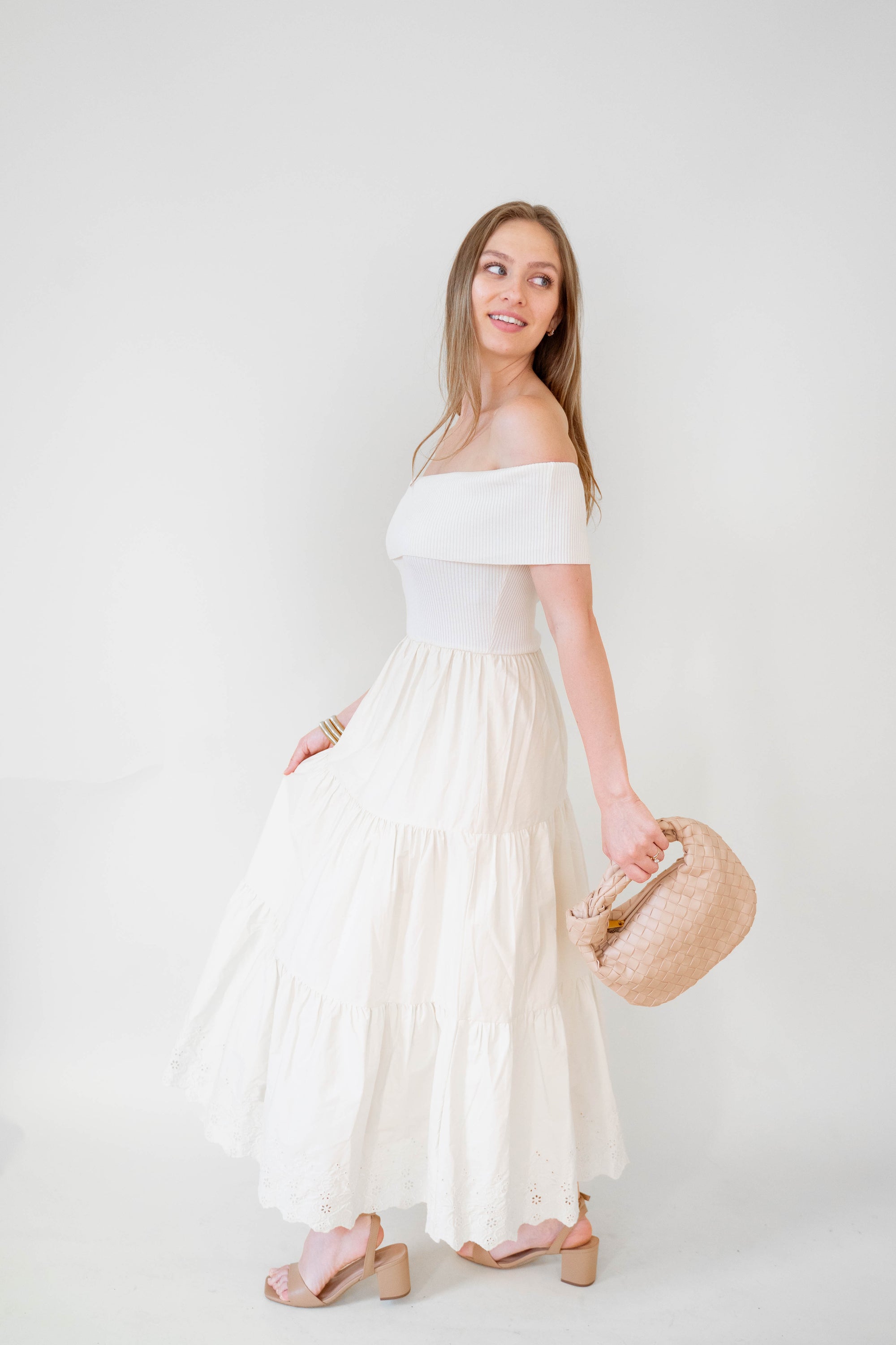 Cream Mix Media Cotton Dress