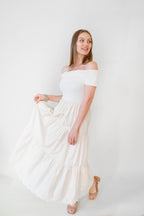 Cream Mix Media Cotton Dress