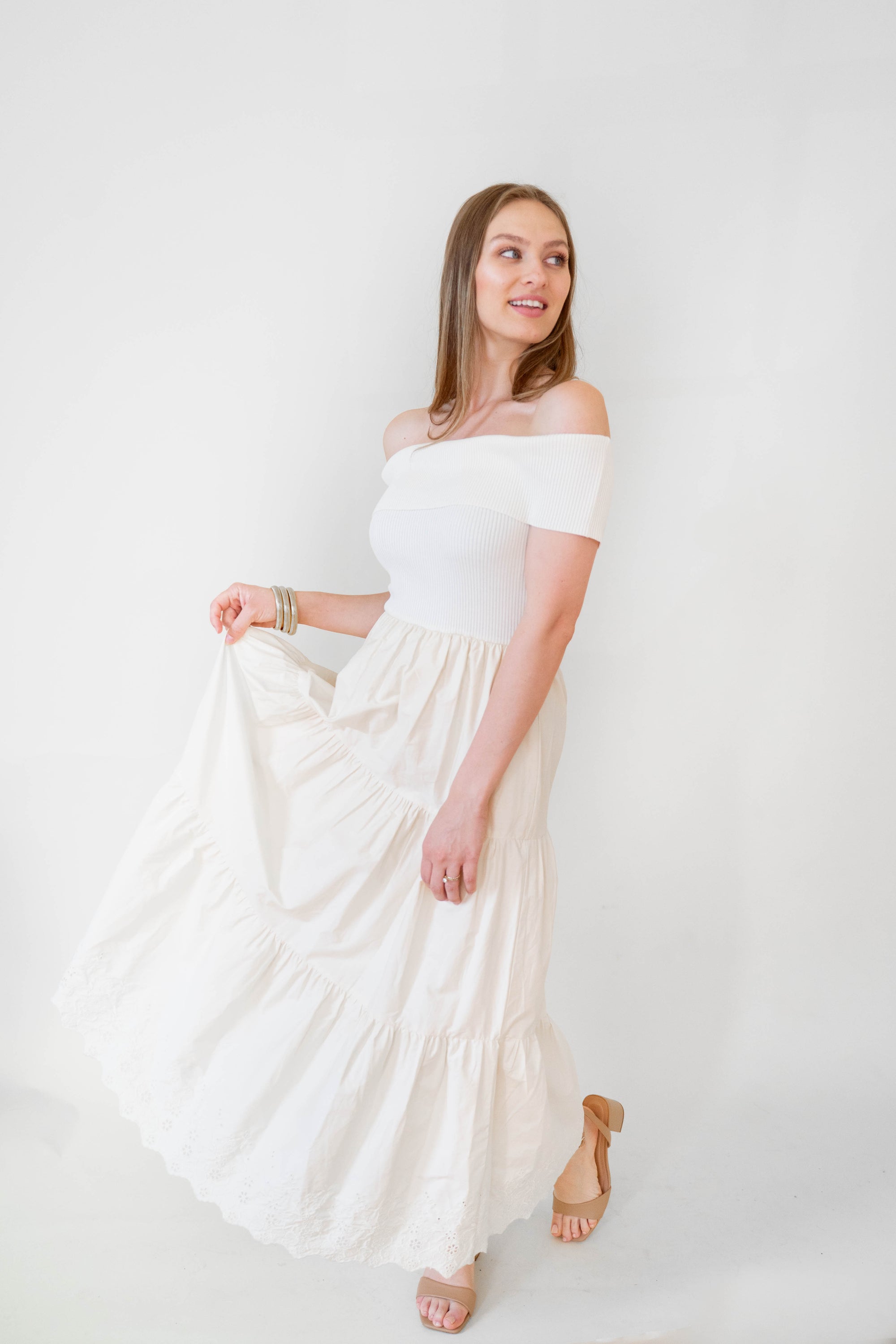 Cream Mix Media Cotton Dress
