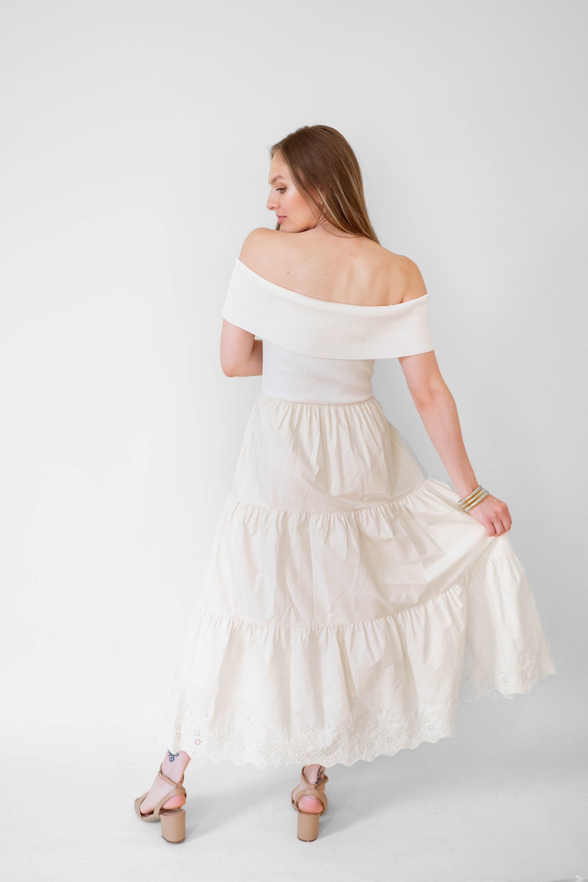 Cream Mix Media Cotton Dress