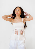Peplum Lace Crotchet Top- White