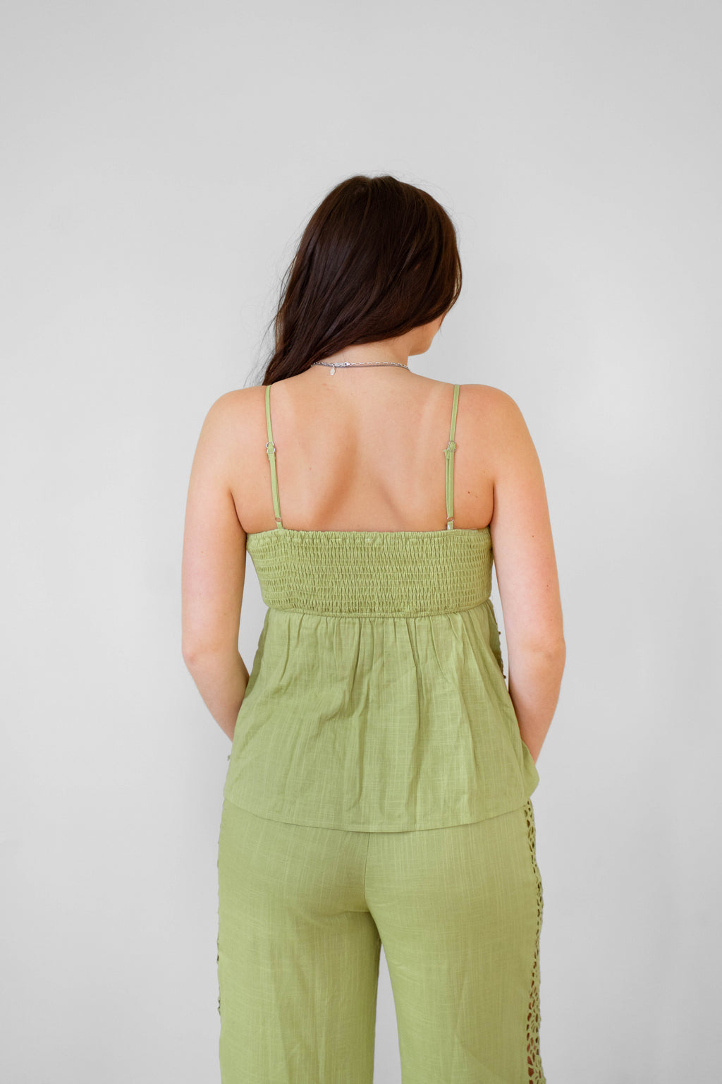 Peplum Top With Lace Border Detail- Pistachio Green