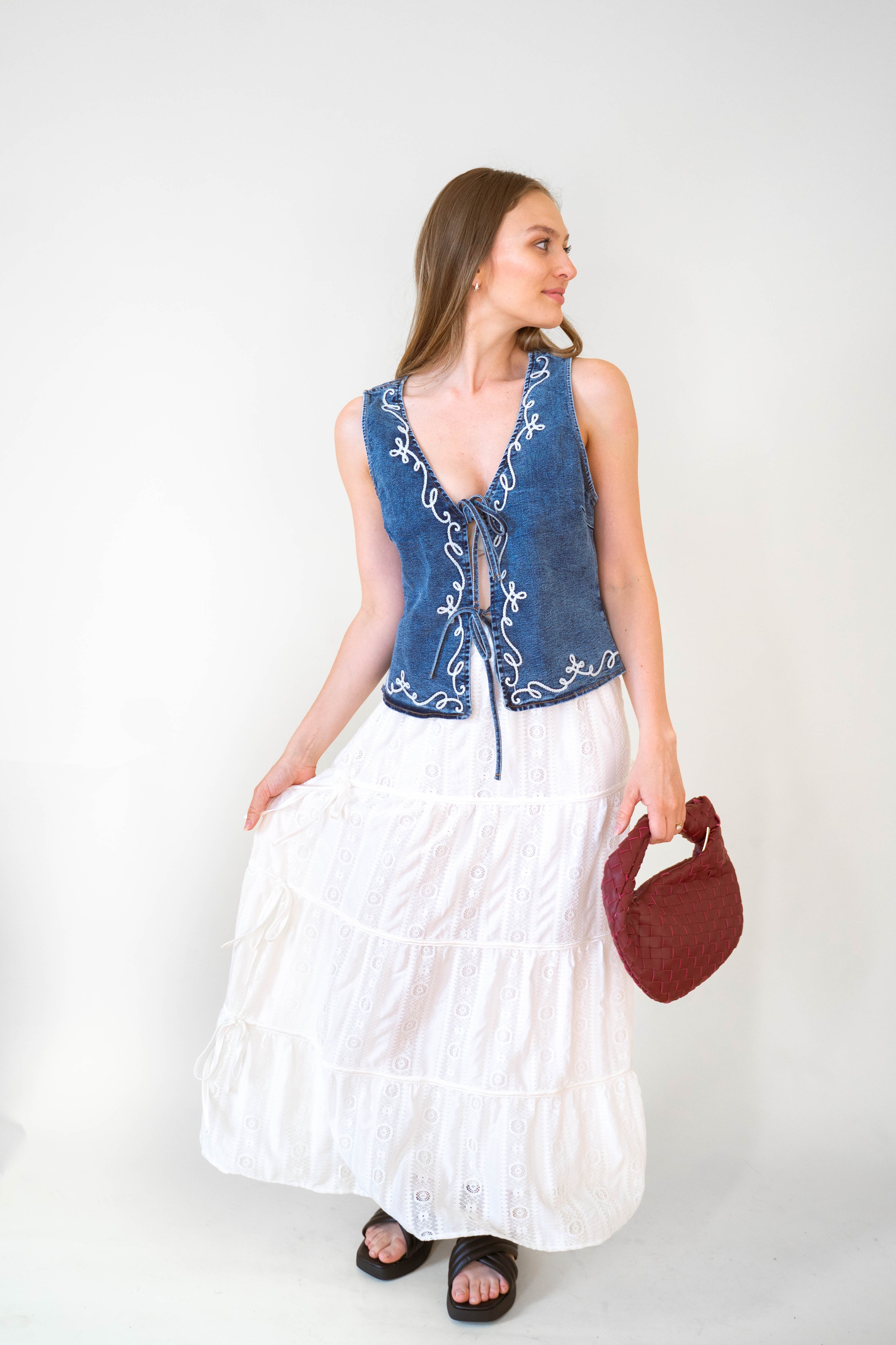Lace Side Bow Detail Skirt
