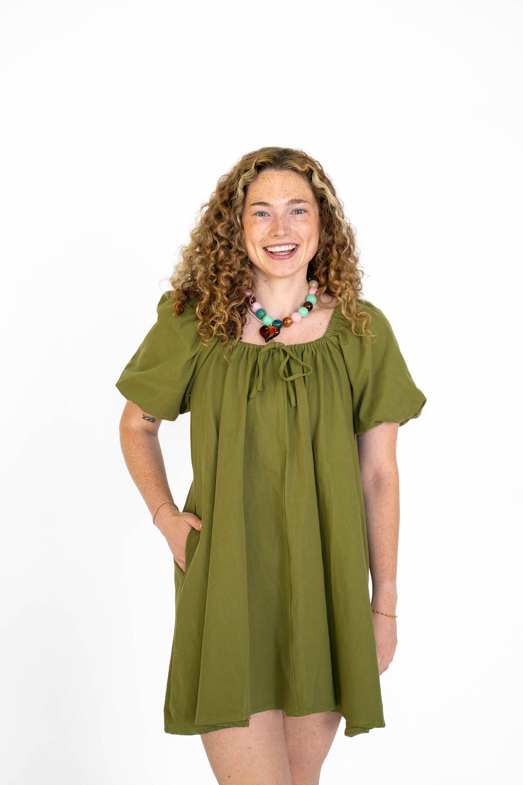 Olive Grove Cotton Mini Dress