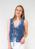 Embroidered Denim Tie Vest