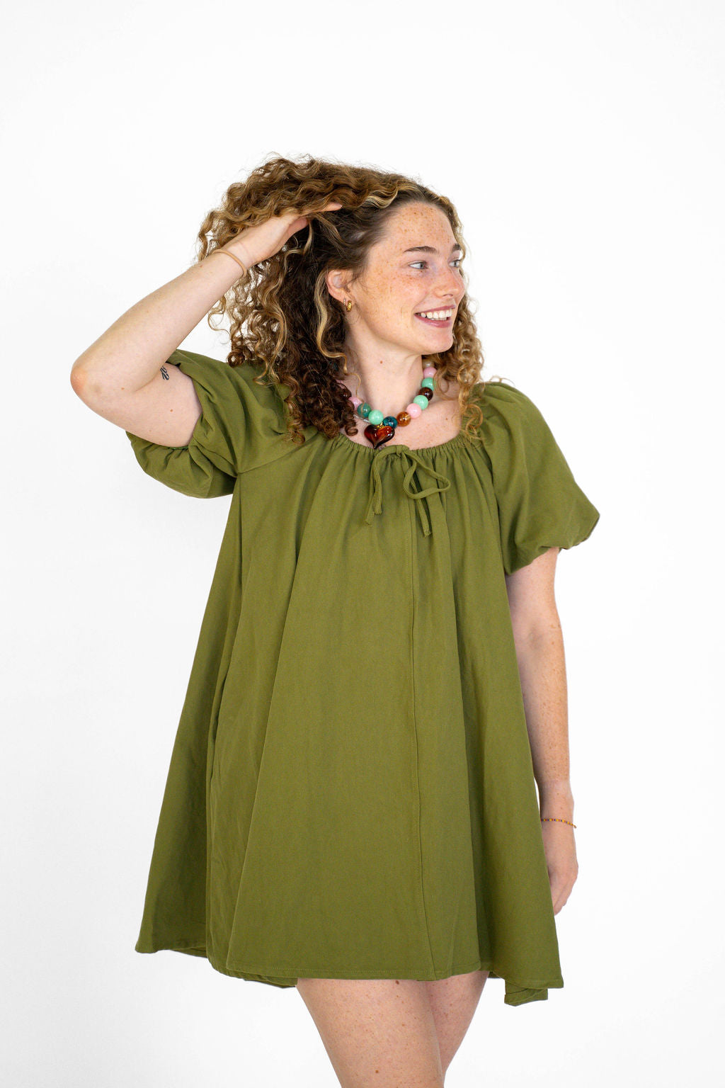 Olive Grove Cotton Mini Dress