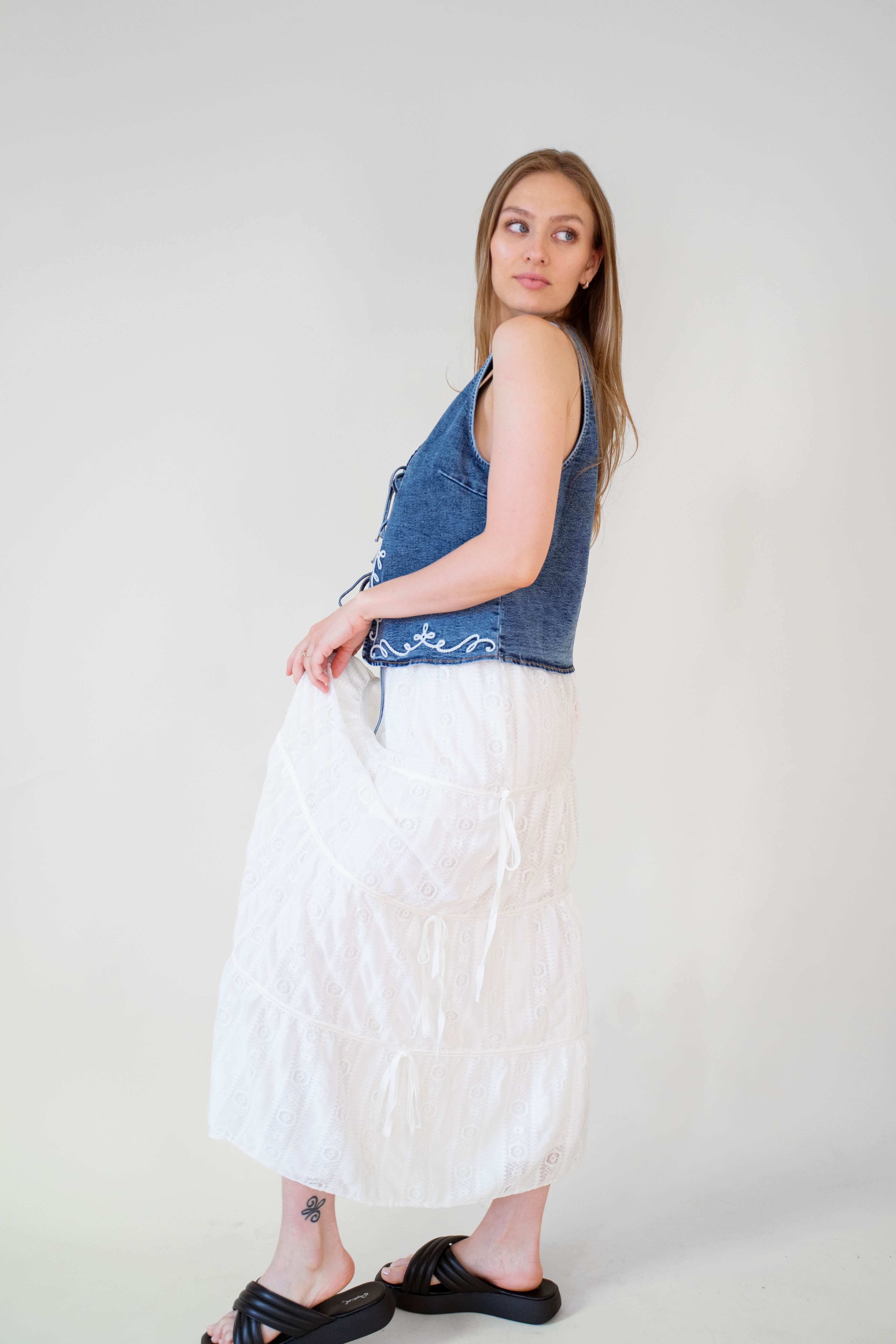 Lace Side Bow Detail Skirt