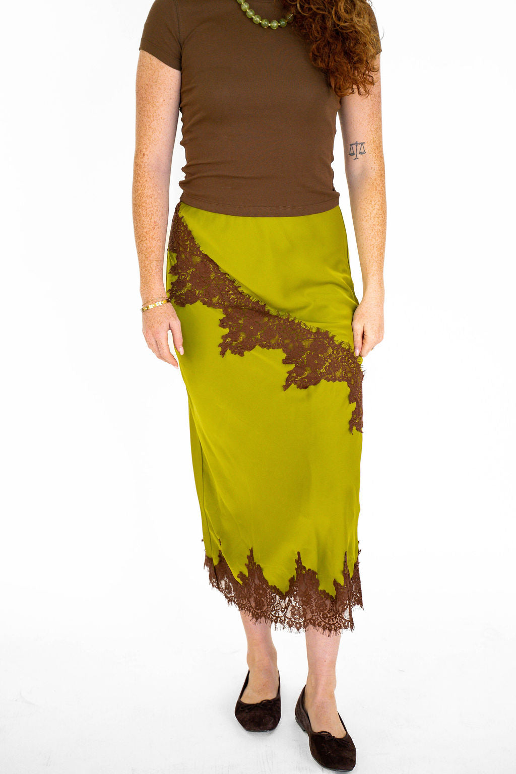 Midnight Olive Lace Midi Skirt