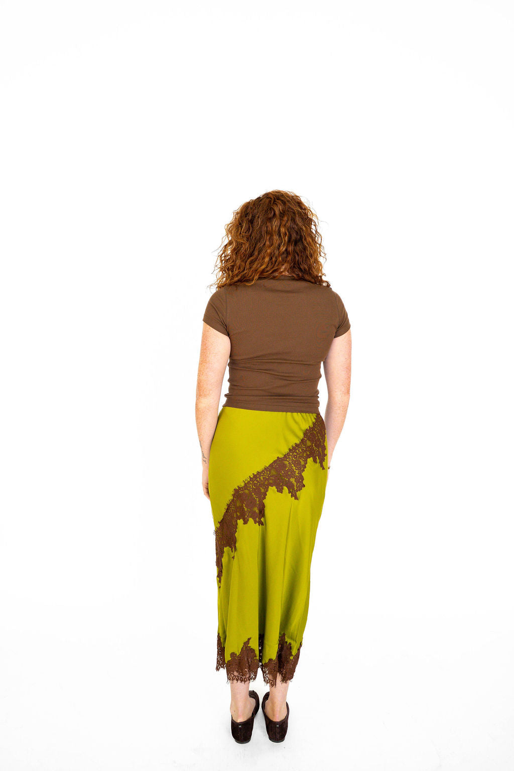 Midnight Olive Lace Midi Skirt