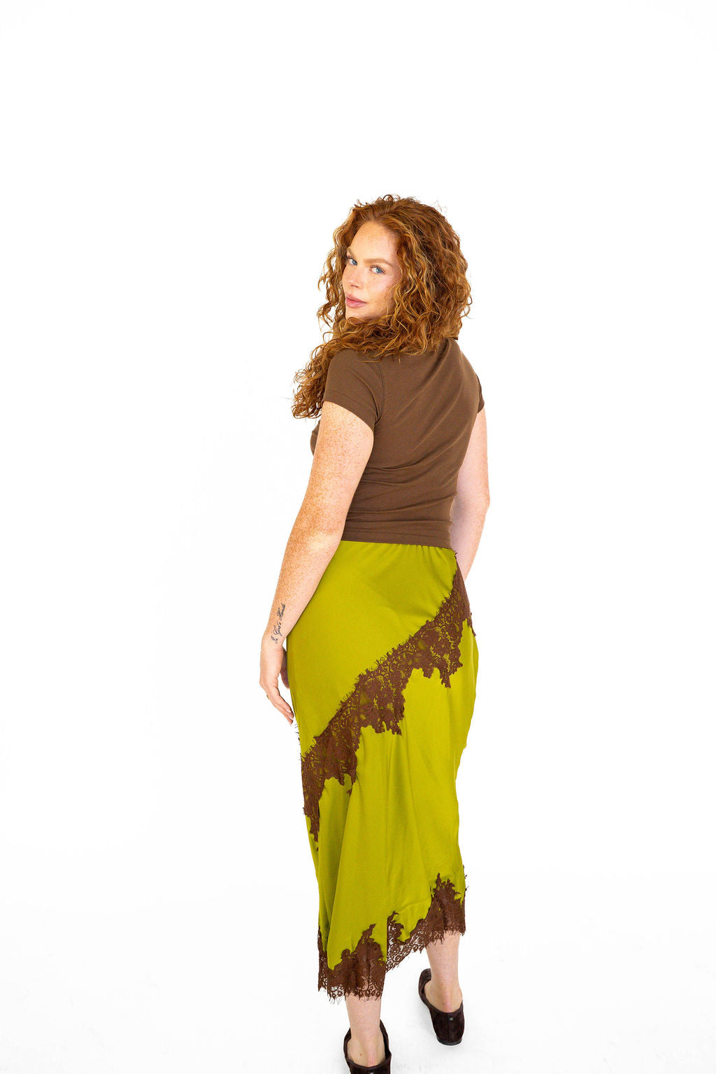 Midnight Olive Lace Midi Skirt