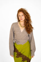 Mocha Wrap Tie Knit Sweater