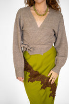 Mocha Wrap Tie Knit Sweater