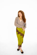 Midnight Olive Lace Midi Skirt
