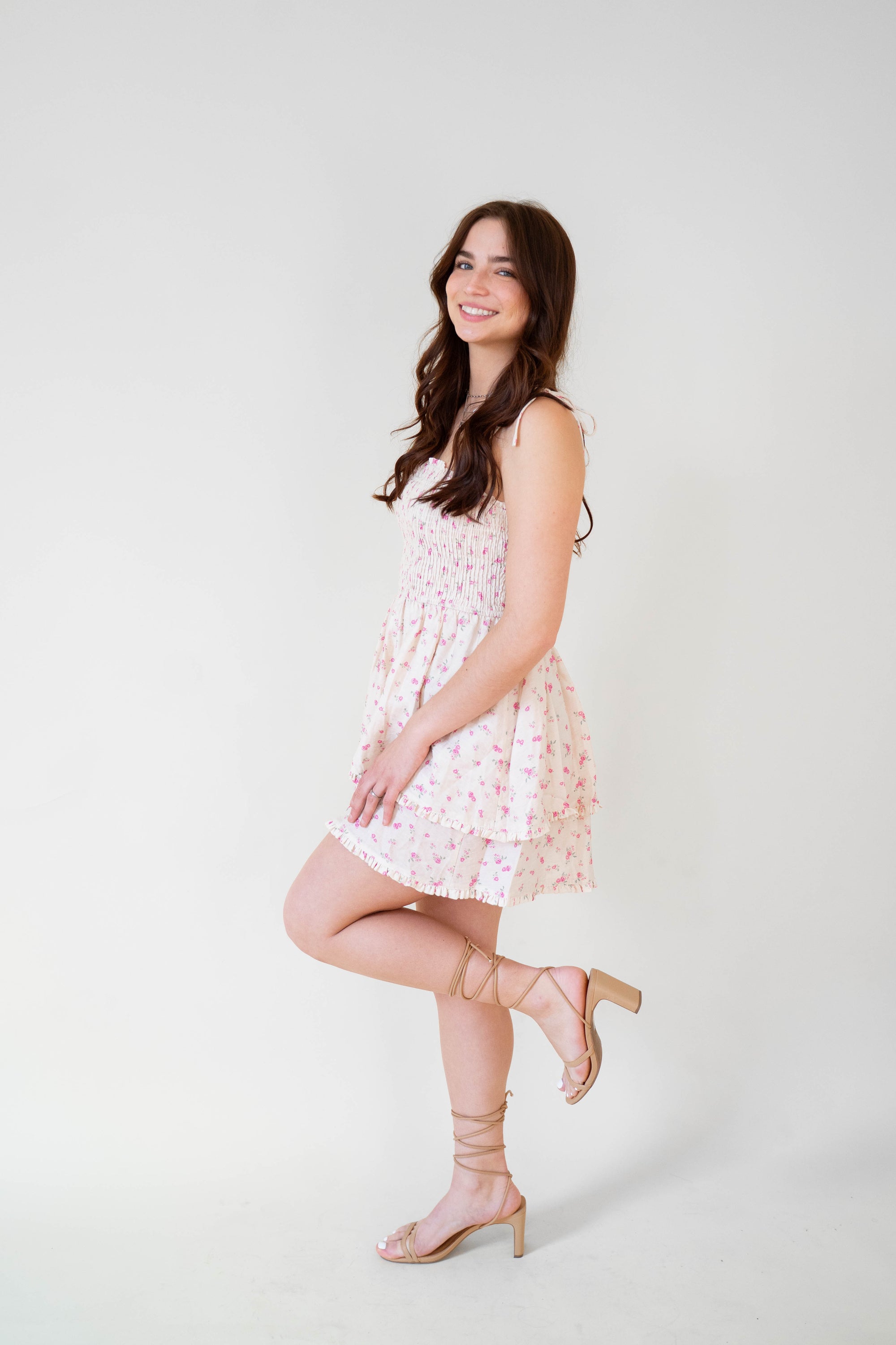 Pink Cottage Core Floral Short Dress