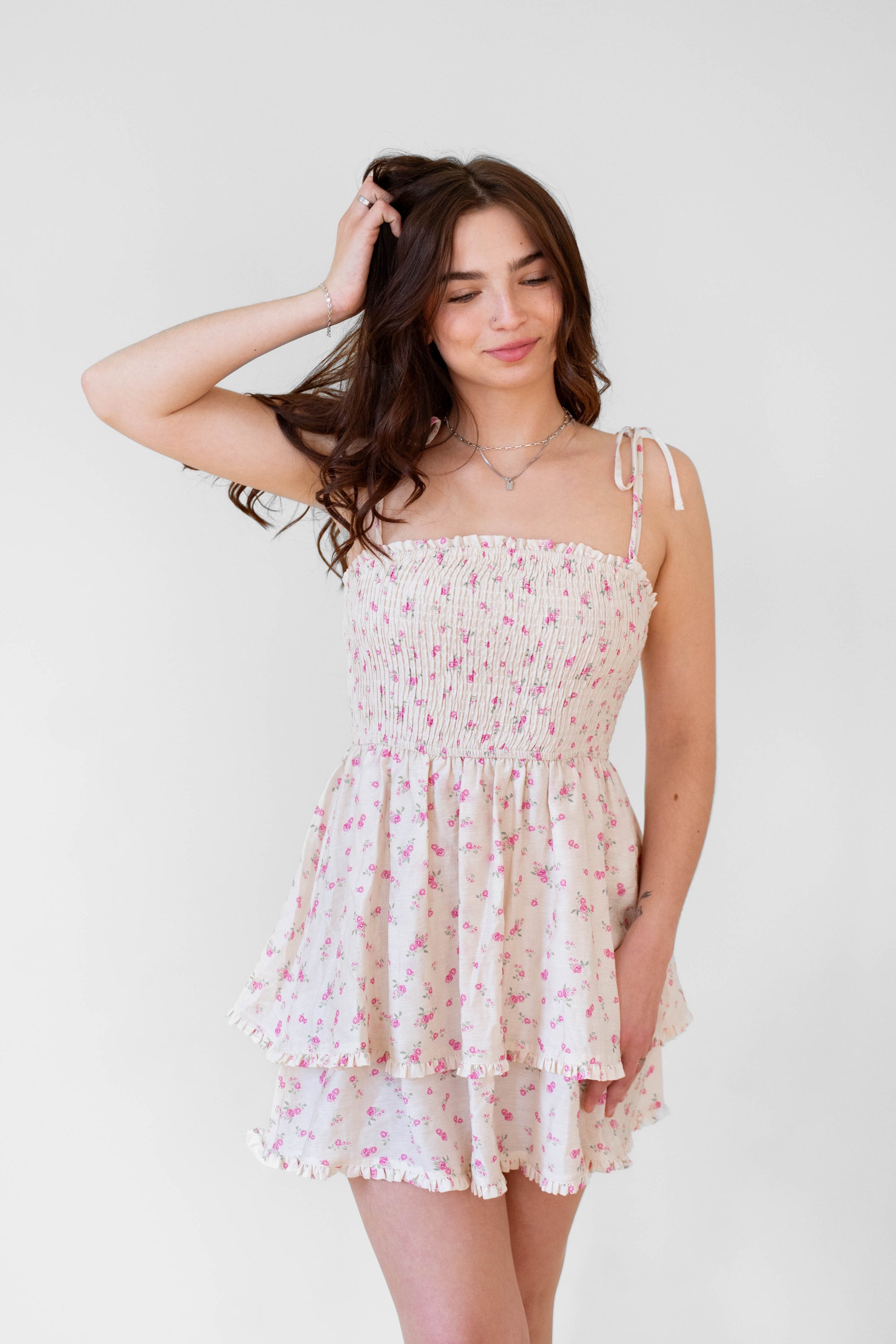 Pink Cottage Core Floral Short Dress