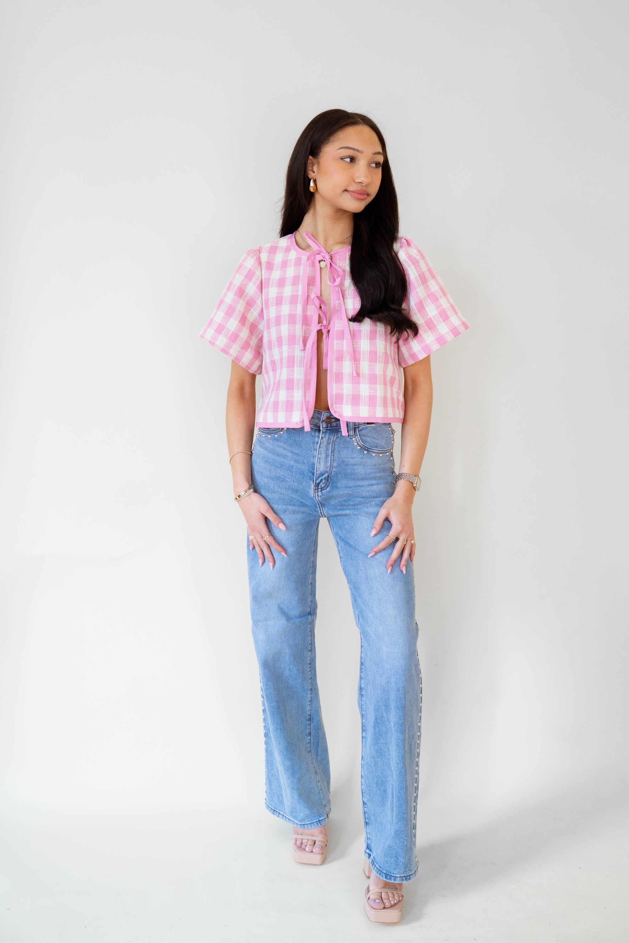 Pink Gingham Plaid Top