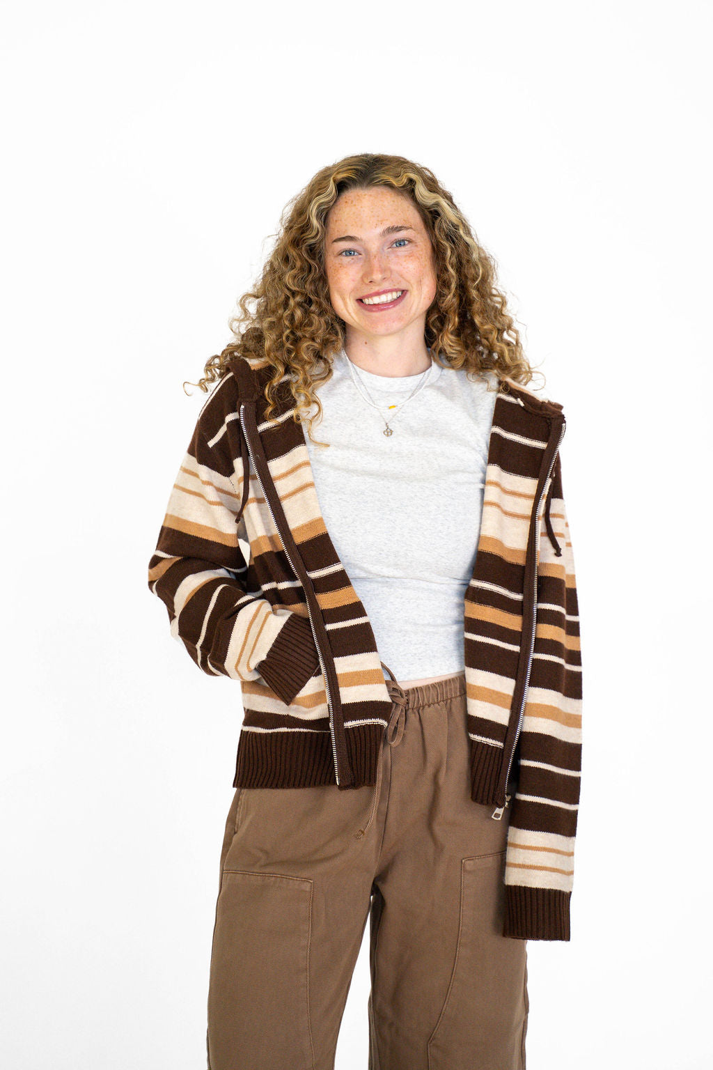 Cocoa Stripe Zip Up Sweater Hoodie