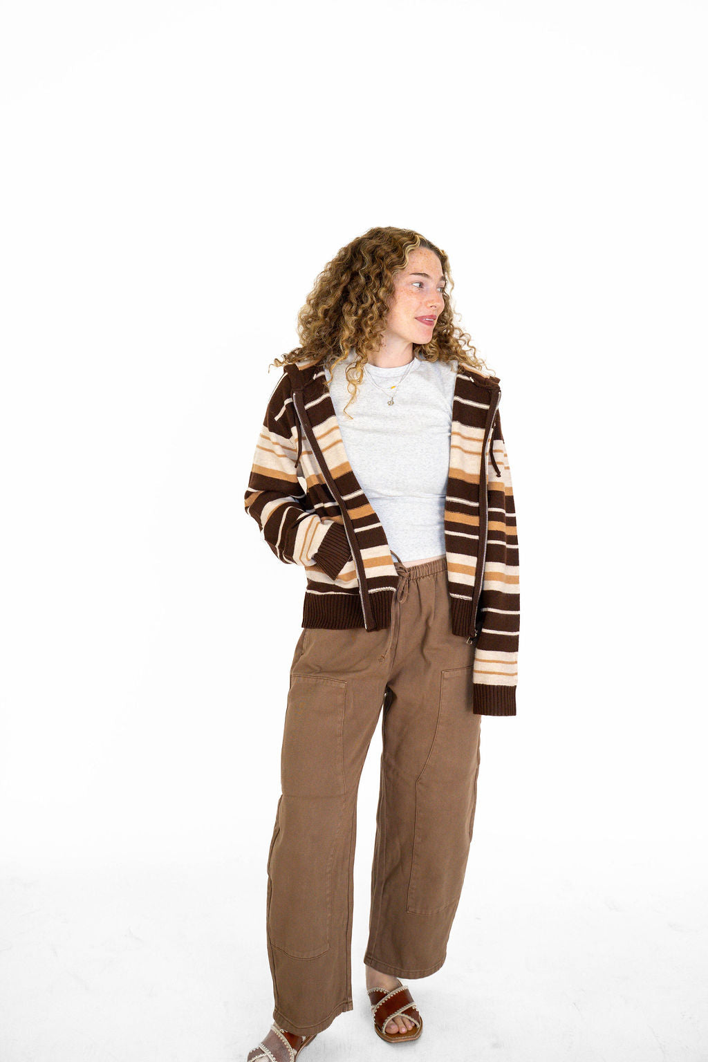 Cocoa Stripe Zip Up Sweater Hoodie
