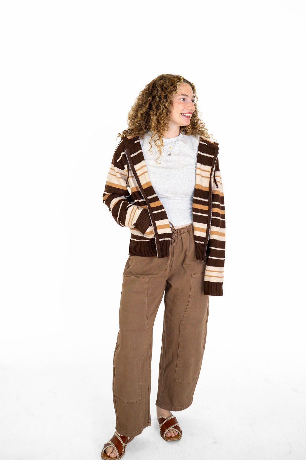 Cocoa Stripe Zip Up Sweater Hoodie