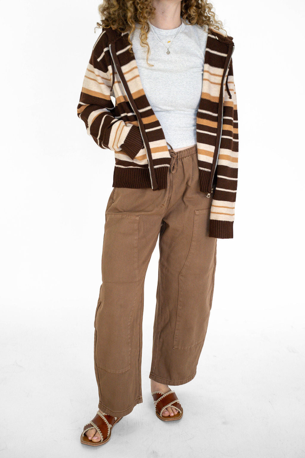 Cocoa Stripe Zip Up Sweater Hoodie