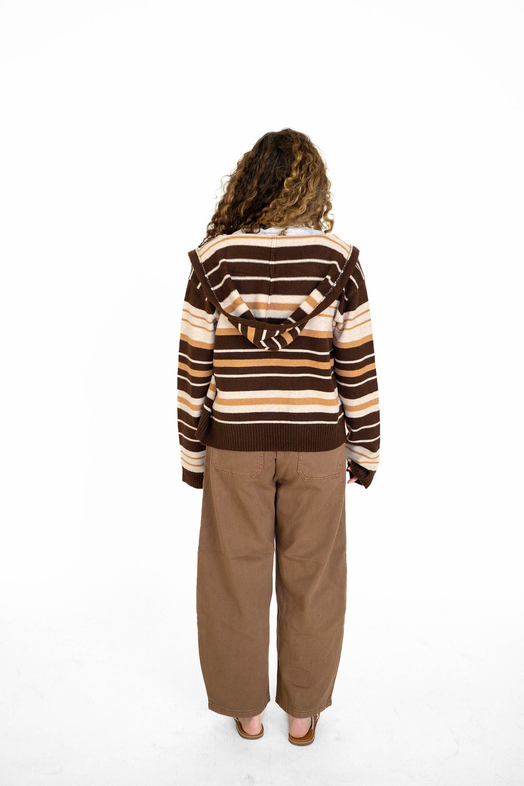 Cocoa Stripe Zip Up Sweater Hoodie
