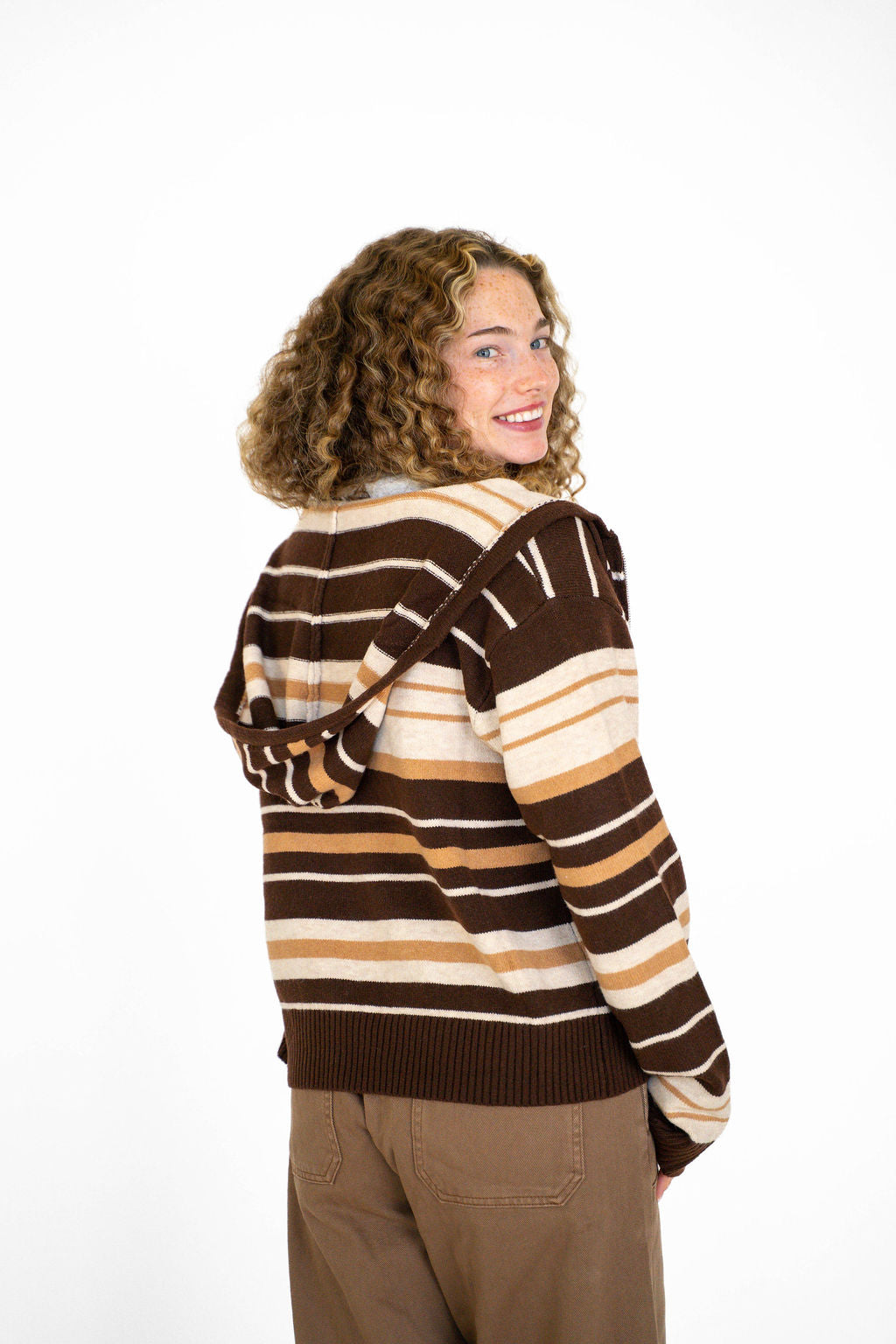Cocoa Stripe Zip Up Sweater Hoodie