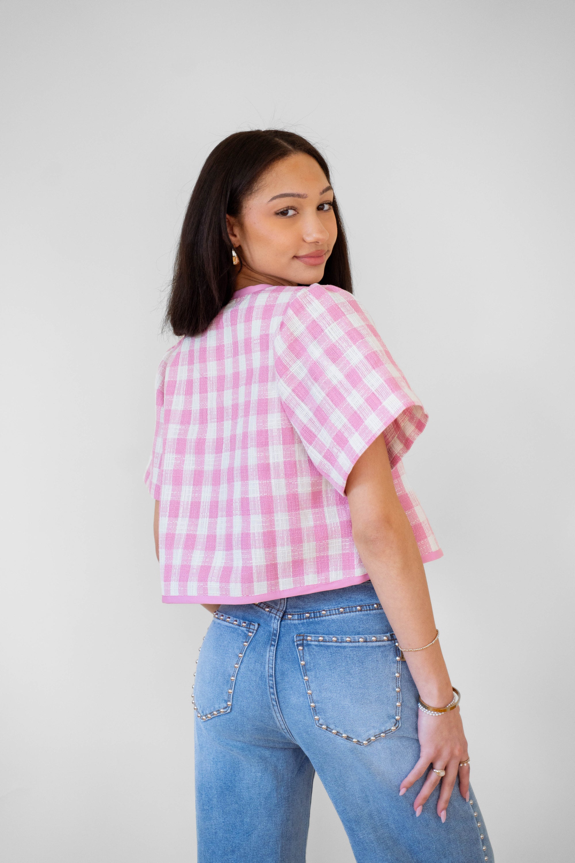 Pink Gingham Plaid Top