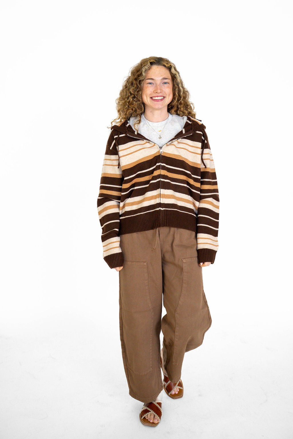 Cocoa Stripe Zip Up Sweater Hoodie