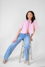 Pink Gingham Plaid Top