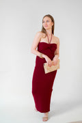 Wine Halter Knit Dress