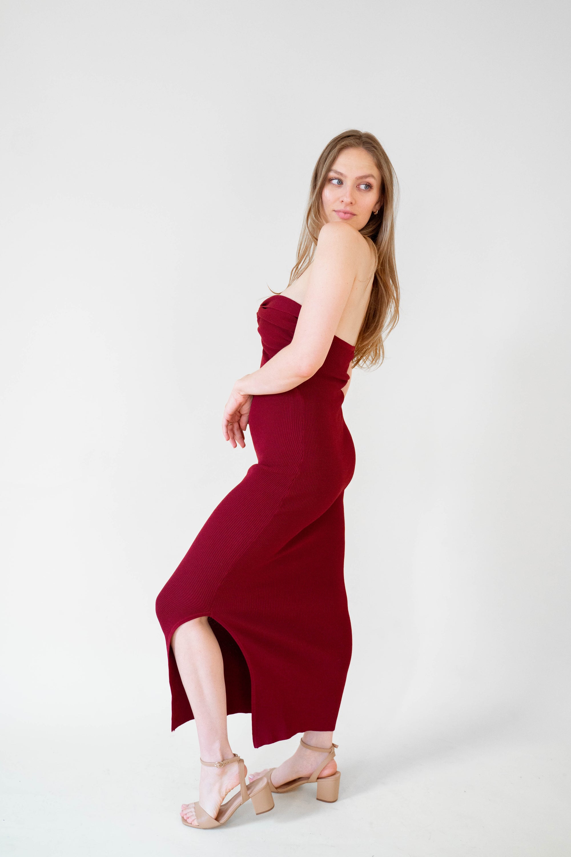 Wine Halter Knit Dress
