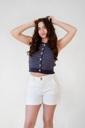 Navy Stripe Cardigan Sweater Vest