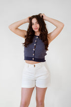 Navy Stripe Cardigan Sweater Vest