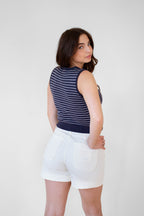 Navy Stripe Cardigan Sweater Vest