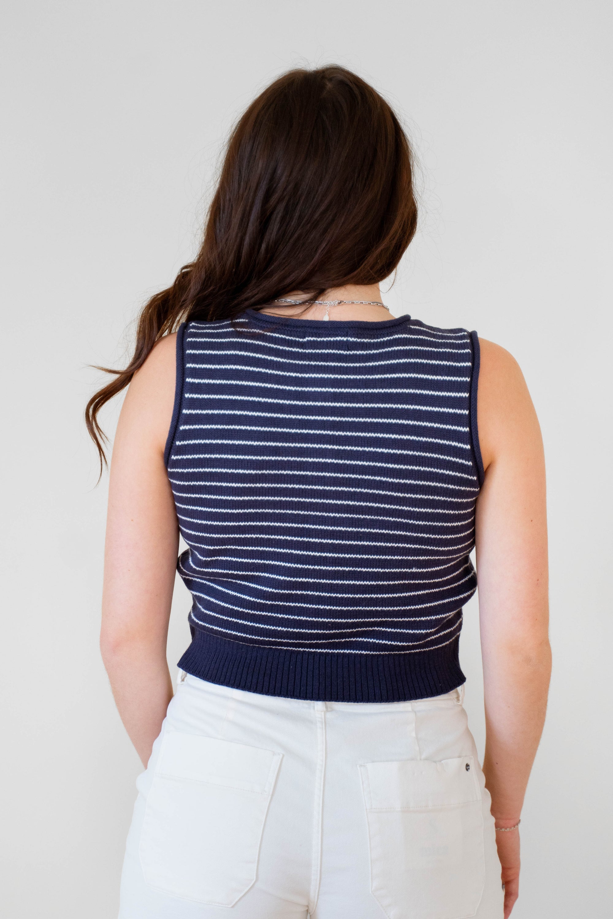 Navy Stripe Cardigan Sweater Vest