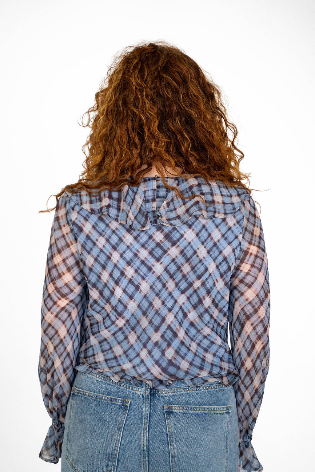 Blue Plaid Ruffle Top