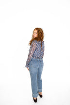 Blue Plaid Ruffle Top