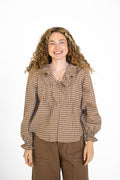 Hazelwood Plaid Tie-Neck Blouse