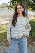 Stars Hollow Stripe Cardigan Sweater- Butter Yellow/ Blue